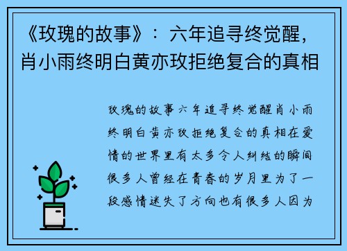 《玫瑰的故事》：六年追寻终觉醒，肖小雨终明白黄亦玫拒绝复合的真相